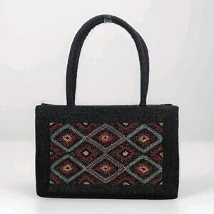 Vintage 90s MILLICENT Beaded Purse Dbl Top Handle Geometric Boho Southwestern